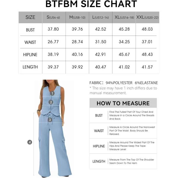 imageBTFBM Womens 2024 Summer Track Suits 2 Piece Outfits Matching Sets Ribbed Knit Button Down Cropped Vest Wide Leg PantsSolid Light Blue