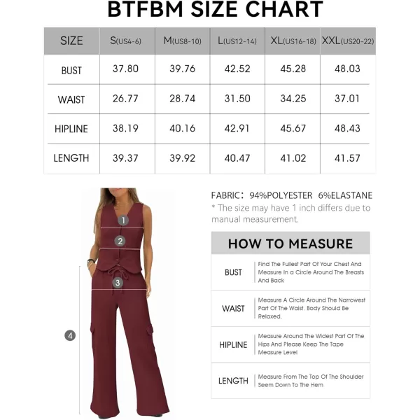 imageBTFBM Womens 2024 Summer Track Suits 2 Piece Outfits Matching Sets Ribbed Knit Button Down Cropped Vest Wide Leg PantsSolid Wine Red