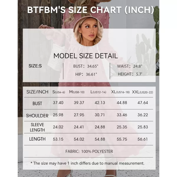 imageBTFBM Womens Boho Cocktail Maxi Dress 2023 Fall Fashion V Neck Swiss Dot Long Sleeve Flowy Slit Wedding Party DressesSwiss Dot Light Pink