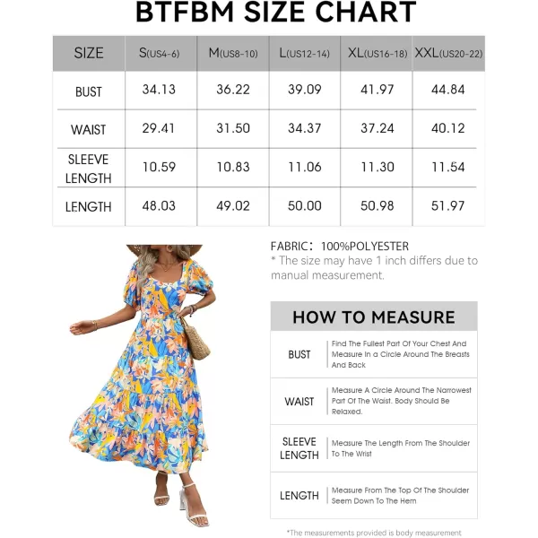 imageBTFBM Womens Boho Summer Dresses Short Sleeve Floral Print Smocked Tie Back Tiered ALine Flowy Cruise Vacation DressMulticolored Blue