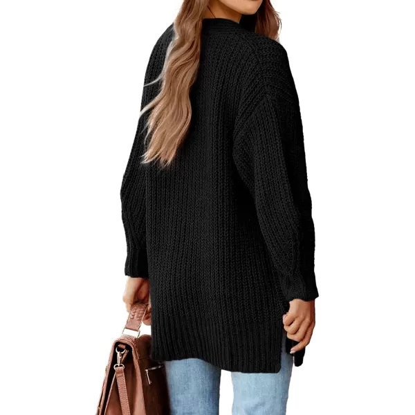 imageBTFBM Womens Button Down Cardigan Coat Long Sleeve Fall Winter Clothes Loose Chunky Knit Open Front Sweater OuterwearSolid Black