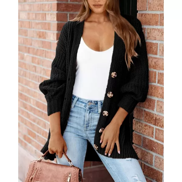 imageBTFBM Womens Button Down Cardigan Coat Long Sleeve Fall Winter Clothes Loose Chunky Knit Open Front Sweater OuterwearSolid Black