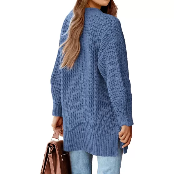 imageBTFBM Womens Button Down Cardigan Coat Long Sleeve Fall Winter Clothes Loose Chunky Knit Open Front Sweater OuterwearSolid Blue