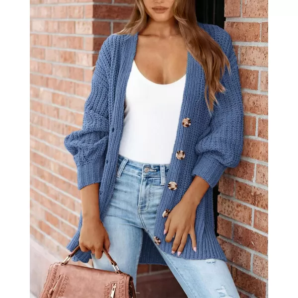 imageBTFBM Womens Button Down Cardigan Coat Long Sleeve Fall Winter Clothes Loose Chunky Knit Open Front Sweater OuterwearSolid Blue