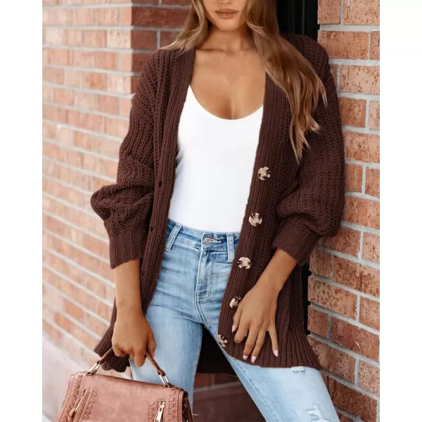 imageBTFBM Womens Button Down Cardigan Coat Long Sleeve Fall Winter Clothes Loose Chunky Knit Open Front Sweater OuterwearSolid Coffee