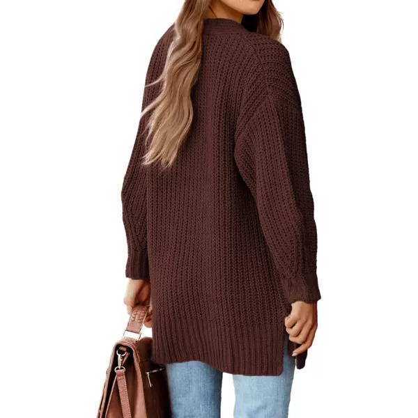 imageBTFBM Womens Button Down Cardigan Coat Long Sleeve Fall Winter Clothes Loose Chunky Knit Open Front Sweater OuterwearSolid Coffee