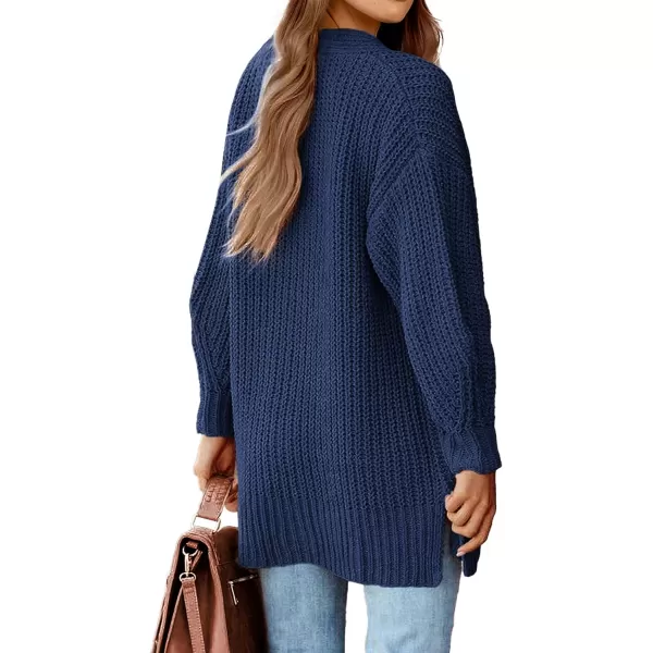 imageBTFBM Womens Button Down Cardigan Coat Long Sleeve Fall Winter Clothes Loose Chunky Knit Open Front Sweater OuterwearSolid Dark Blue