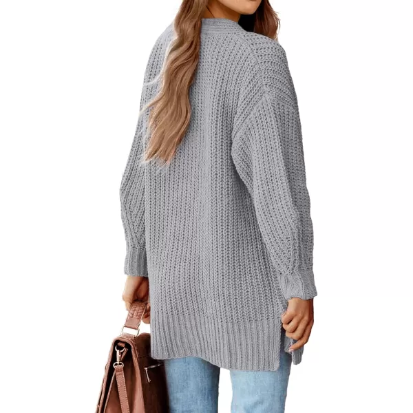 imageBTFBM Womens Button Down Cardigan Coat Long Sleeve Fall Winter Clothes Loose Chunky Knit Open Front Sweater OuterwearSolid Grey