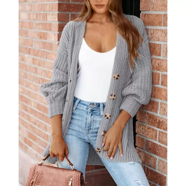 imageBTFBM Womens Button Down Cardigan Coat Long Sleeve Fall Winter Clothes Loose Chunky Knit Open Front Sweater OuterwearSolid Grey