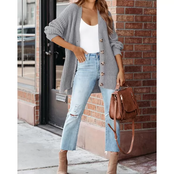 imageBTFBM Womens Button Down Cardigan Coat Long Sleeve Fall Winter Clothes Loose Chunky Knit Open Front Sweater OuterwearSolid Grey