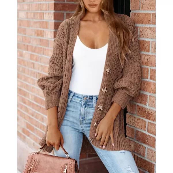 imageBTFBM Womens Button Down Cardigan Coat Long Sleeve Fall Winter Clothes Loose Chunky Knit Open Front Sweater OuterwearSolid Khaki