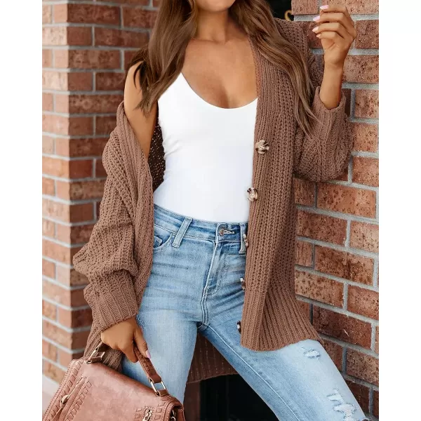 imageBTFBM Womens Button Down Cardigan Coat Long Sleeve Fall Winter Clothes Loose Chunky Knit Open Front Sweater OuterwearSolid Khaki