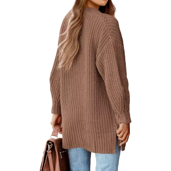imageBTFBM Womens Button Down Cardigan Coat Long Sleeve Fall Winter Clothes Loose Chunky Knit Open Front Sweater OuterwearSolid Khaki