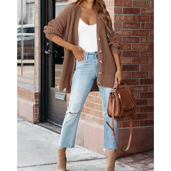 imageBTFBM Womens Button Down Cardigan Coat Long Sleeve Fall Winter Clothes Loose Chunky Knit Open Front Sweater OuterwearSolid Khaki