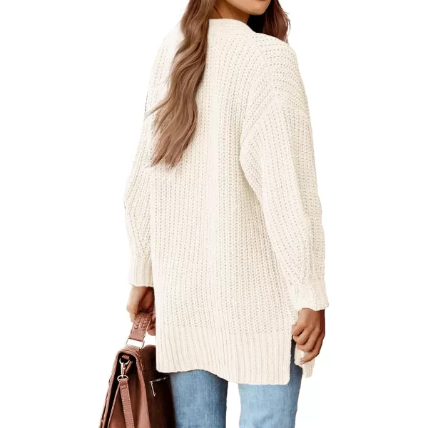 imageBTFBM Womens Button Down Cardigan Coat Long Sleeve Fall Winter Clothes Loose Chunky Knit Open Front Sweater OuterwearSolid White