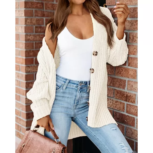 imageBTFBM Womens Button Down Cardigan Coat Long Sleeve Fall Winter Clothes Loose Chunky Knit Open Front Sweater OuterwearSolid White