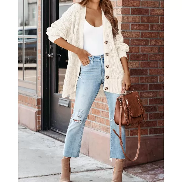 imageBTFBM Womens Button Down Cardigan Coat Long Sleeve Fall Winter Clothes Loose Chunky Knit Open Front Sweater OuterwearSolid White