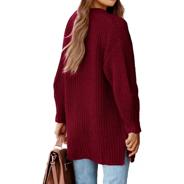 imageBTFBM Womens Button Down Cardigan Coat Long Sleeve Fall Winter Clothes Loose Chunky Knit Open Front Sweater OuterwearSolid Wine Red