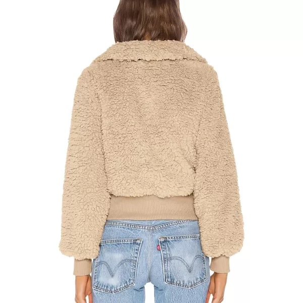 imageBTFBM Womens Button Down Sherpa Shacket Jacket Long Sleeve Faux Fur Warm Fall Winter Outwear Fuzzy Fleece Short CoatsSolid Beige Yellow