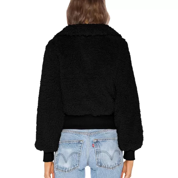 imageBTFBM Womens Button Down Sherpa Shacket Jacket Long Sleeve Faux Fur Warm Fall Winter Outwear Fuzzy Fleece Short CoatsSolid Black