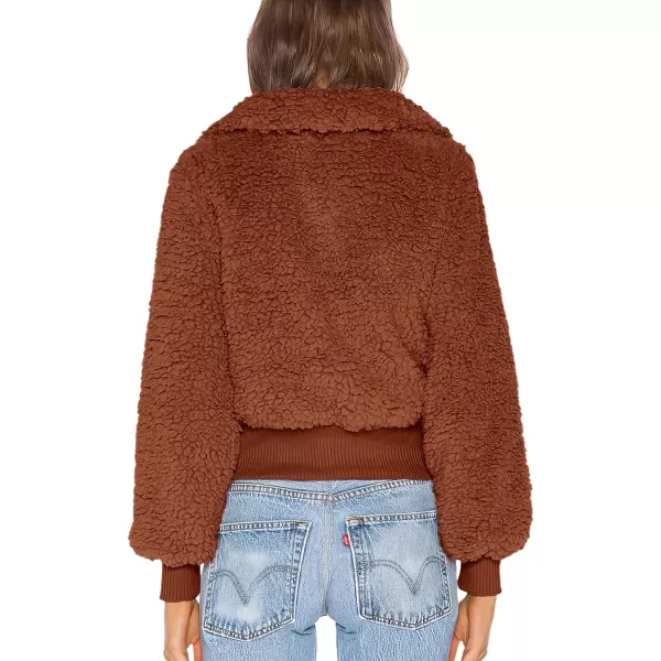 imageBTFBM Womens Button Down Sherpa Shacket Jacket Long Sleeve Faux Fur Warm Fall Winter Outwear Fuzzy Fleece Short CoatsSolid Caramel