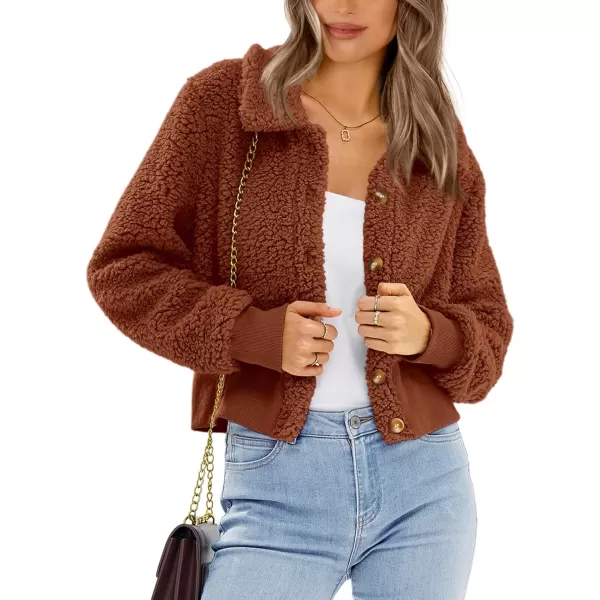 imageBTFBM Womens Button Down Sherpa Shacket Jacket Long Sleeve Faux Fur Warm Fall Winter Outwear Fuzzy Fleece Short CoatsSolid Caramel