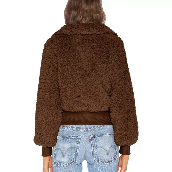imageBTFBM Womens Button Down Sherpa Shacket Jacket Long Sleeve Faux Fur Warm Fall Winter Outwear Fuzzy Fleece Short CoatsSolid Coffee