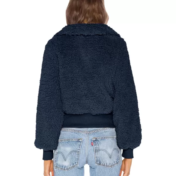 imageBTFBM Womens Button Down Sherpa Shacket Jacket Long Sleeve Faux Fur Warm Fall Winter Outwear Fuzzy Fleece Short CoatsSolid Dark Blue