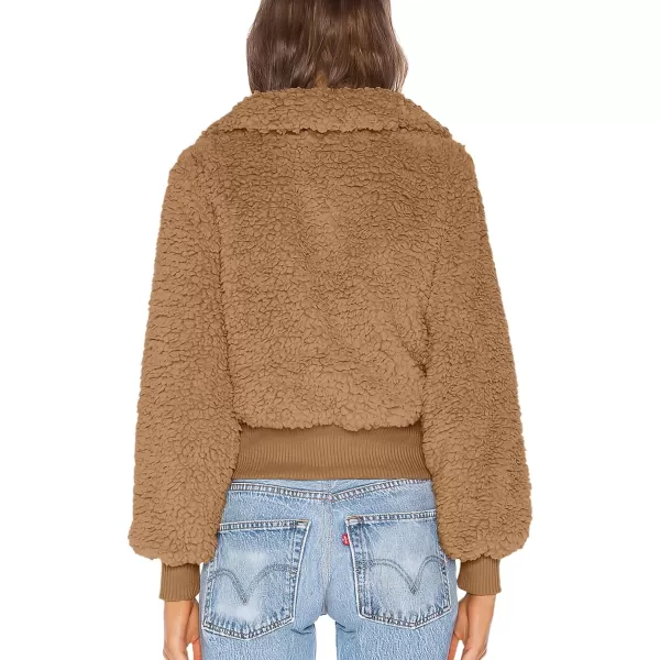 imageBTFBM Womens Button Down Sherpa Shacket Jacket Long Sleeve Faux Fur Warm Fall Winter Outwear Fuzzy Fleece Short CoatsSolid Khaki