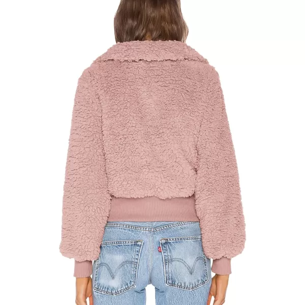 imageBTFBM Womens Button Down Sherpa Shacket Jacket Long Sleeve Faux Fur Warm Fall Winter Outwear Fuzzy Fleece Short CoatsSolid Shrimp Pink