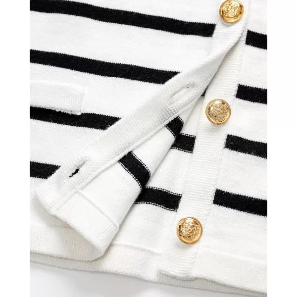 imageBTFBM Womens Cardigans Sweater 2023 Fall Striped Long Sleeve Button Down Cropped Open Front Knit Outerwear Deco PocketsStriped White Black