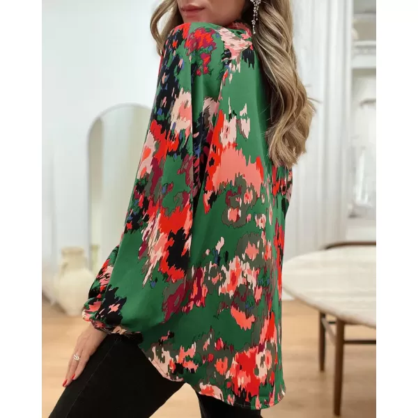 imageBTFBM Womens Casual Boho Blouse Tops Abstract Print Lapel V Neck Lantern Long Sleeve Summer Spring Loose Blouses ShirtsPrint Green