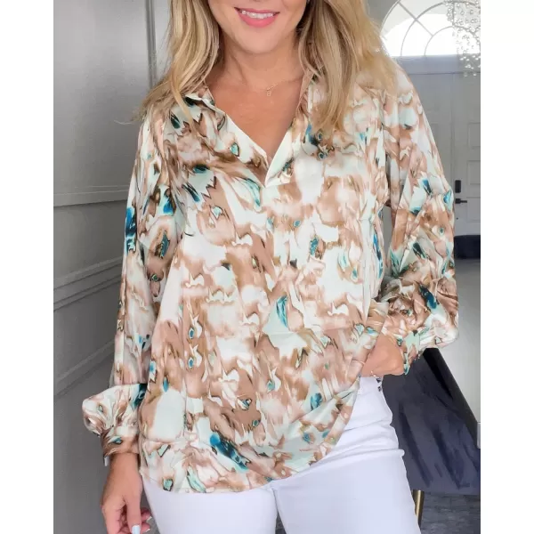 imageBTFBM Womens Casual Boho Blouse Tops Abstract Print V Neck Loose Lantern Long Sleeve 2023 Summer Fall Blouses ShirtsPrint Khaki