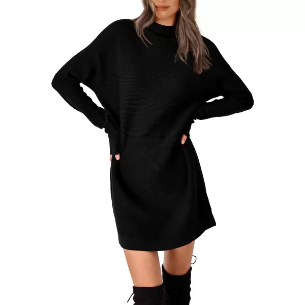 imageBTFBM Womens Casual Knit Long Pullover Sweaters Tops Mock Neck Long Sleeve Oversized Fall Winter Sweater Dresses 2023Solid Black