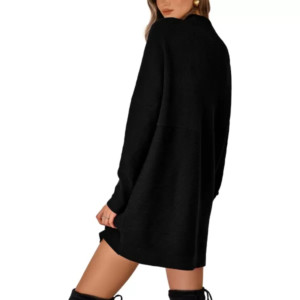 imageBTFBM Womens Casual Knit Long Pullover Sweaters Tops Mock Neck Long Sleeve Oversized Fall Winter Sweater Dresses 2023Solid Black