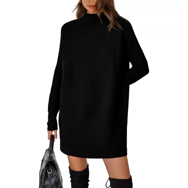 imageBTFBM Womens Casual Knit Long Pullover Sweaters Tops Mock Neck Long Sleeve Oversized Fall Winter Sweater Dresses 2023Solid Black