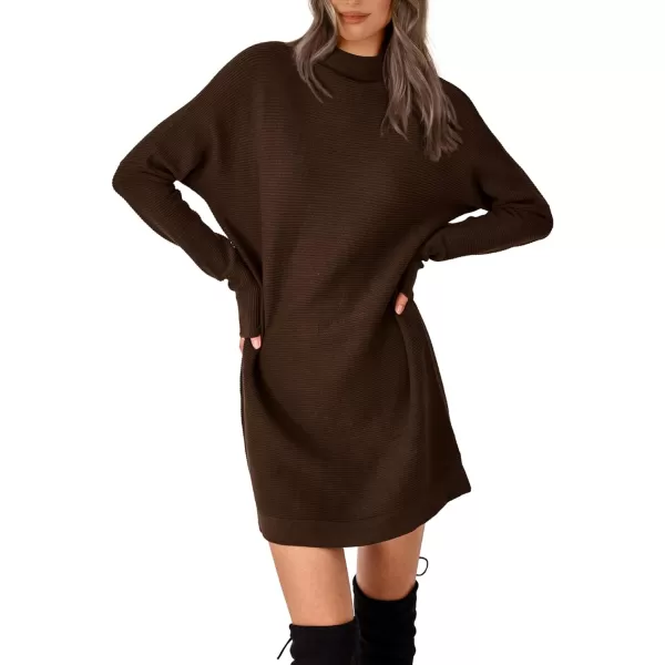 imageBTFBM Womens Casual Knit Long Pullover Sweaters Tops Mock Neck Long Sleeve Oversized Fall Winter Sweater Dresses 2023Solid Coffee