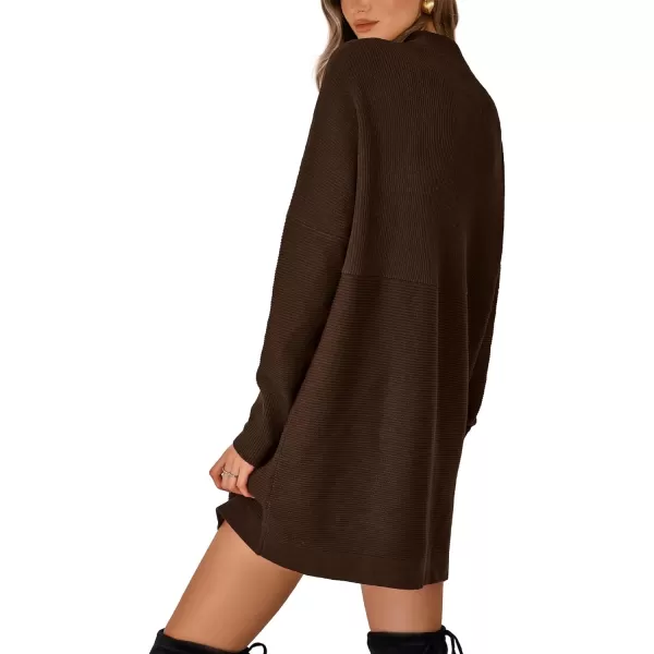 imageBTFBM Womens Casual Knit Long Pullover Sweaters Tops Mock Neck Long Sleeve Oversized Fall Winter Sweater Dresses 2023Solid Coffee