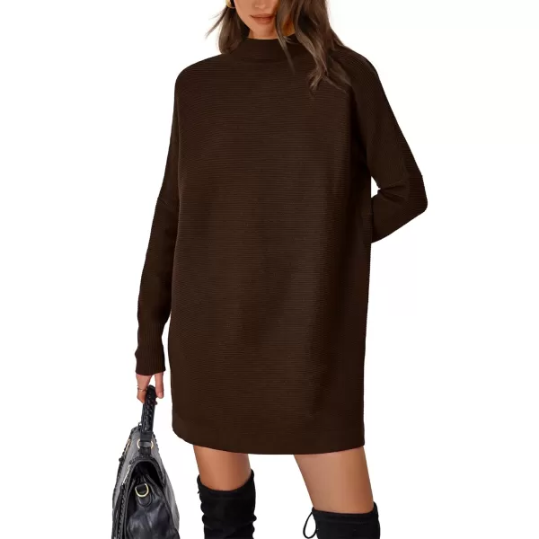 imageBTFBM Womens Casual Knit Long Pullover Sweaters Tops Mock Neck Long Sleeve Oversized Fall Winter Sweater Dresses 2023Solid Coffee