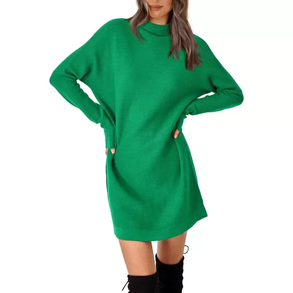 imageBTFBM Womens Casual Knit Long Pullover Sweaters Tops Mock Neck Long Sleeve Oversized Fall Winter Sweater Dresses 2023Solid Green