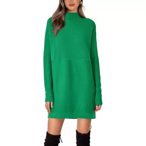 imageBTFBM Womens Casual Knit Long Pullover Sweaters Tops Mock Neck Long Sleeve Oversized Fall Winter Sweater Dresses 2023Solid Green