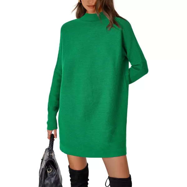 imageBTFBM Womens Casual Knit Long Pullover Sweaters Tops Mock Neck Long Sleeve Oversized Fall Winter Sweater Dresses 2023Solid Green