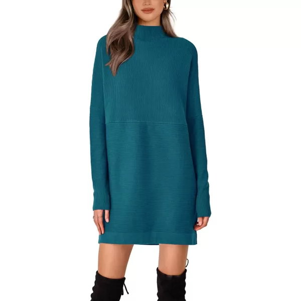 imageBTFBM Womens Casual Knit Long Pullover Sweaters Tops Mock Neck Long Sleeve Oversized Fall Winter Sweater Dresses 2023Solid Lake Blue