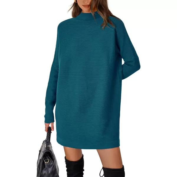 imageBTFBM Womens Casual Knit Long Pullover Sweaters Tops Mock Neck Long Sleeve Oversized Fall Winter Sweater Dresses 2023Solid Lake Blue