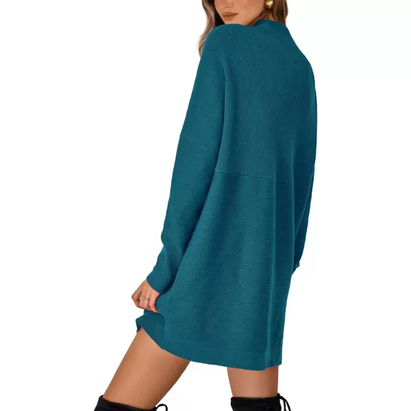 imageBTFBM Womens Casual Knit Long Pullover Sweaters Tops Mock Neck Long Sleeve Oversized Fall Winter Sweater Dresses 2023Solid Lake Blue