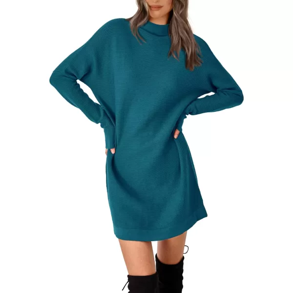 imageBTFBM Womens Casual Knit Long Pullover Sweaters Tops Mock Neck Long Sleeve Oversized Fall Winter Sweater Dresses 2023Solid Lake Blue
