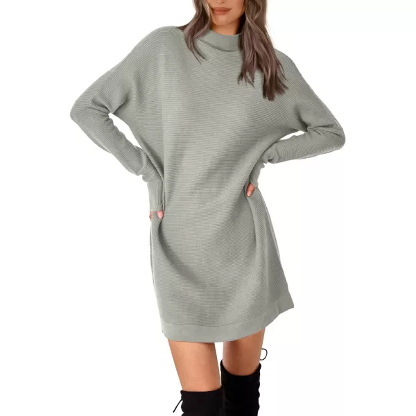 imageBTFBM Womens Casual Knit Long Pullover Sweaters Tops Mock Neck Long Sleeve Oversized Fall Winter Sweater Dresses 2023Solid Light Grey