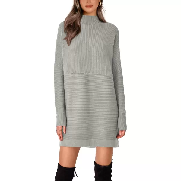imageBTFBM Womens Casual Knit Long Pullover Sweaters Tops Mock Neck Long Sleeve Oversized Fall Winter Sweater Dresses 2023Solid Light Grey
