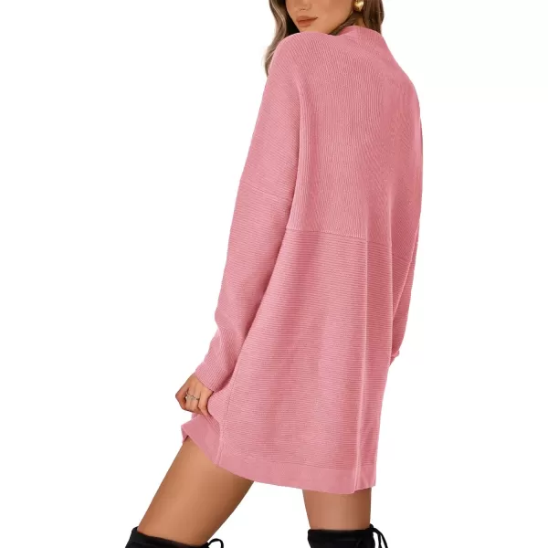 imageBTFBM Womens Casual Knit Long Pullover Sweaters Tops Mock Neck Long Sleeve Oversized Fall Winter Sweater Dresses 2023Solid Pink