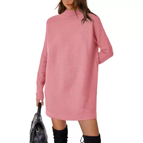 imageBTFBM Womens Casual Knit Long Pullover Sweaters Tops Mock Neck Long Sleeve Oversized Fall Winter Sweater Dresses 2023Solid Pink